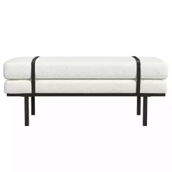Cream Boucle Black Faux Leather Bench