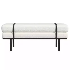 Cream Boucle Black Faux Leather Bench