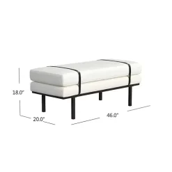 Cream Boucle Black Faux Leather Bench