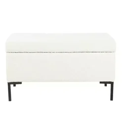Cream Boucle Black Metal Storage Bench