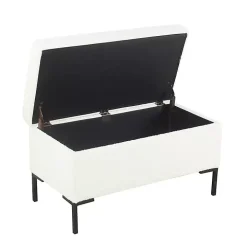 Cream Boucle Black Metal Storage Bench