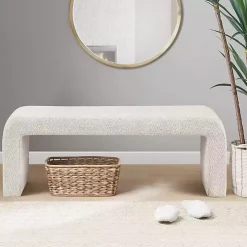 Cream Boucle Waterfall Bench, 52 in.
