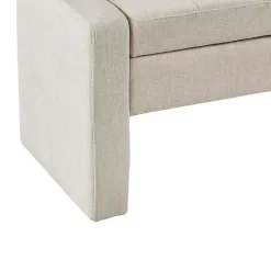 Cream Button Tufted Upholstered Storage Bench