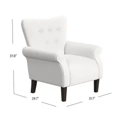 Cream Button-Tufted Rolled Arm Accent Chair