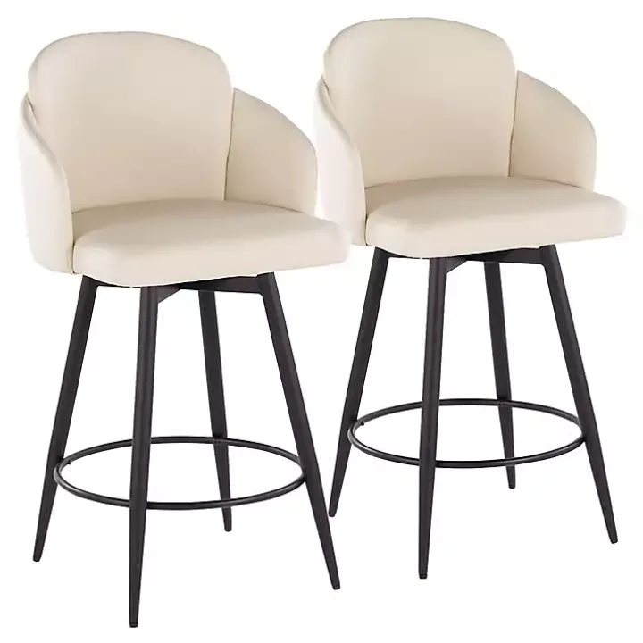 Cream Faux Leather Swivel Counter Stools, Set of 2