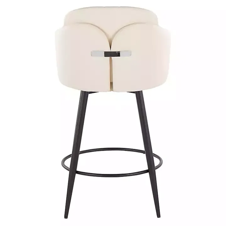 Cream Faux Leather Swivel Counter Stools, Set of 2