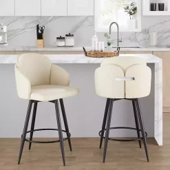 Cream Faux Leather Swivel Counter Stools, Set of 2