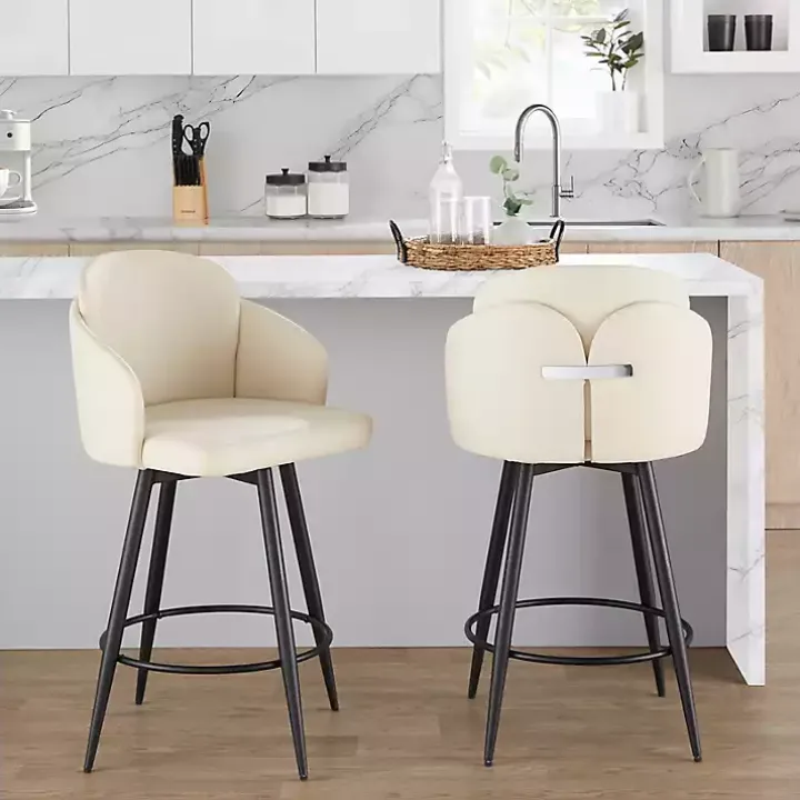 Cream Faux Leather Swivel Counter Stools, Set of 2