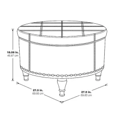 Cream Leather Antique Nailhead Storage Ottoman