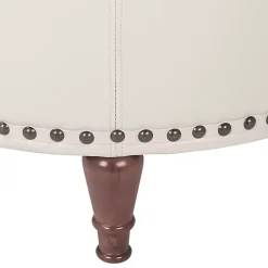 Cream Leather Antique Nailhead Storage Ottoman