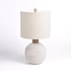 Cream Ridged Round Table Lamp