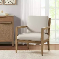 Cream Slatted Wood Accent Chair
