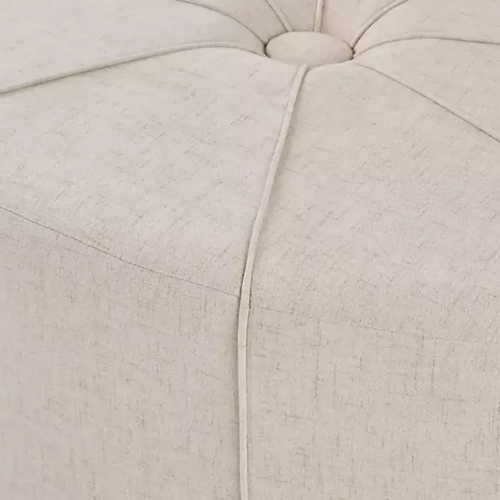 Cream Thick Welting Center Button Oval Ottoman