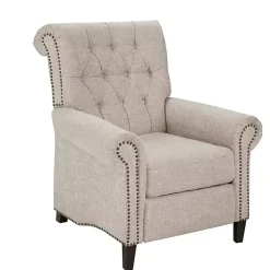 Cream Tufted Back Nailhead Trim Recliner Armchair