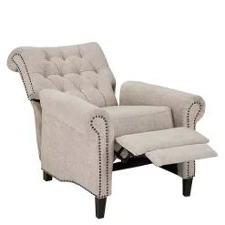 Cream Tufted Back Nailhead Trim Recliner Armchair
