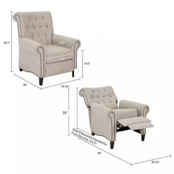 Cream Tufted Back Nailhead Trim Recliner Armchair