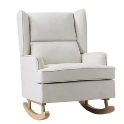 Cream Upholstered Wingback Rocking Chair