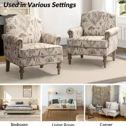 Cream Vintage Birds Traditional Accent Chair