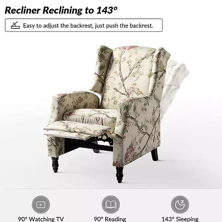 Cream Vintage Floral Reclining Armchair