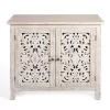 Cream Washed Wood Carved Door Cabinet