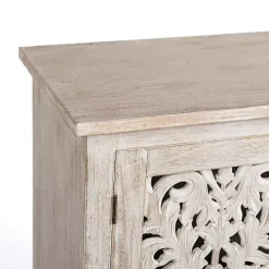 Cream Washed Wood Carved Door Cabinet