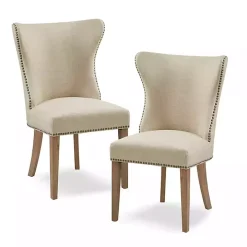 Cream Wing Back Nailhead Dining Chairs, Set of 2