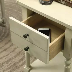 Cream Wood 2-Drawer Drop Leaf Side Table