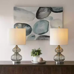 Curved Gray Glass Table Lamps, Set of 2