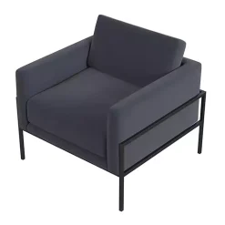 Dark Blue Velvet Black Metal Accent Chair