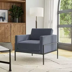 Dark Blue Velvet Black Metal Accent Chair