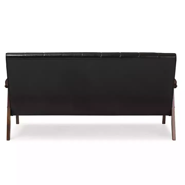 Dark Brown Faux Leather Channel Sofa, 63 in.