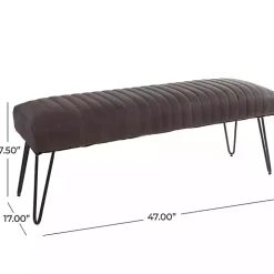 Dark Brown Leather Tufted Panel Bench