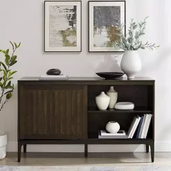 Dark Brown Slatted Sliding Door Sideboard