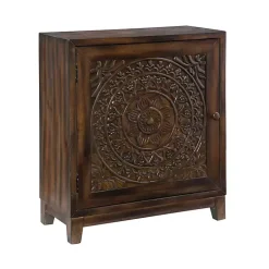 Dark Chestnut Medallion Carved Cabinet