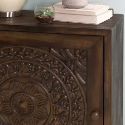 Dark Chestnut Medallion Carved Cabinet