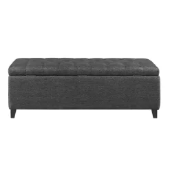 Dark Gray Button Tufted Storage Bench