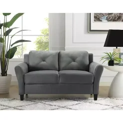 Dark Gray Kelly Microfiber Rolled Arm Loveseat