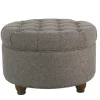 Dark Gray Tufted Round Storage Ottoman