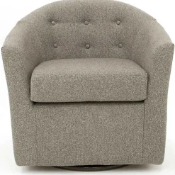 Dark Gray Tufted Swivel Barrel Accent Chair