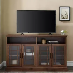 Dark Walnut Glass Door Classic TV Stand