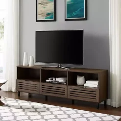 Dark Walnut Rustic Slat Door TV Stand, 70 in.