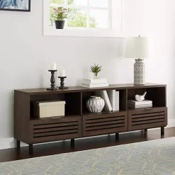 Dark Walnut Rustic Slat Door TV Stand, 70 in.