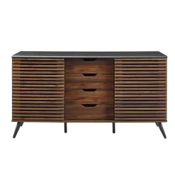 Dark Walnut Slatted 4-Drawer Cabinet