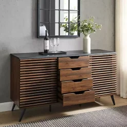 Dark Walnut Slatted 4-Drawer Cabinet
