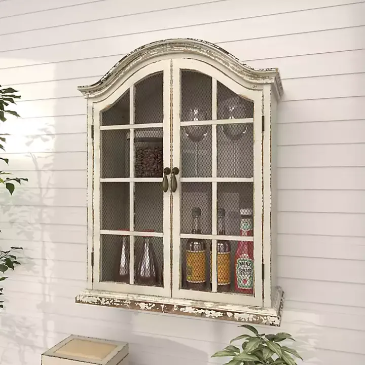 Distressed Cream Wood Wall Cabinet