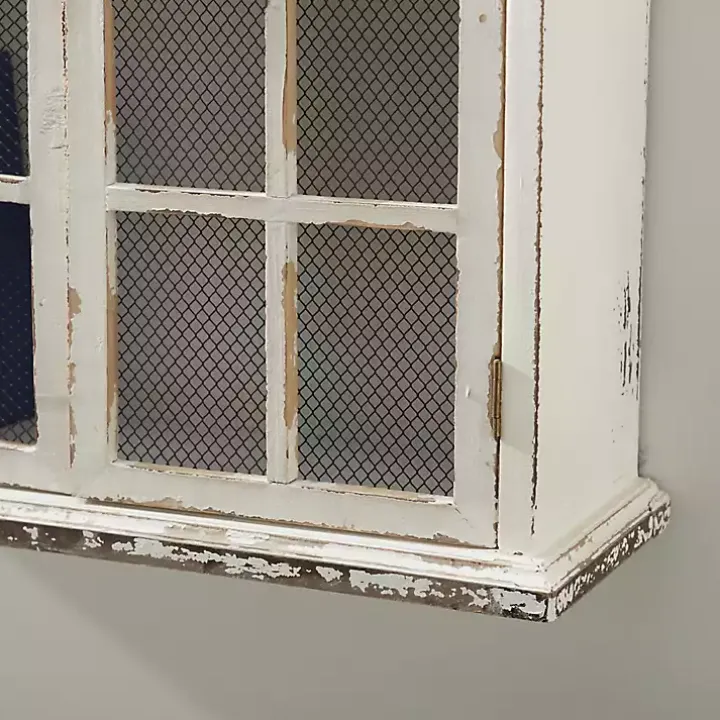 Distressed Cream Wood Wall Cabinet