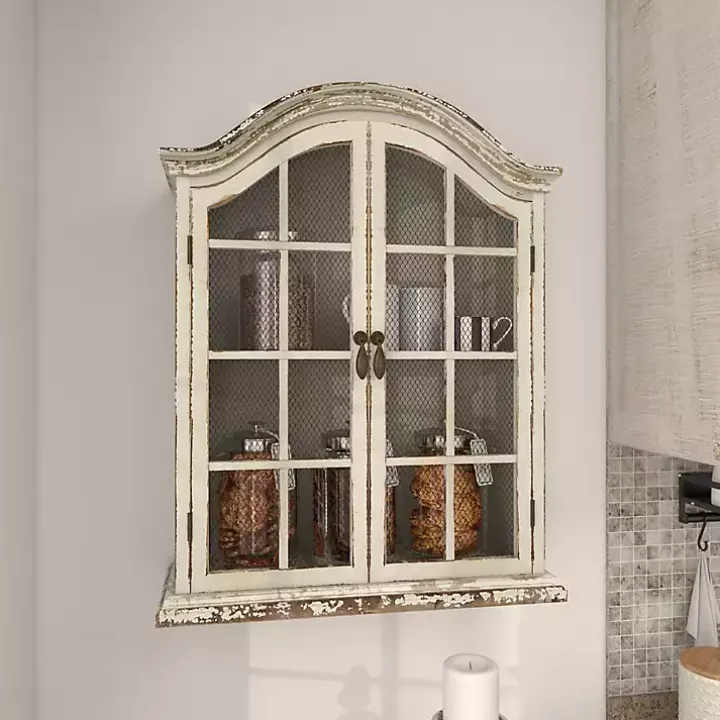 Distressed Cream Wood Wall Cabinet