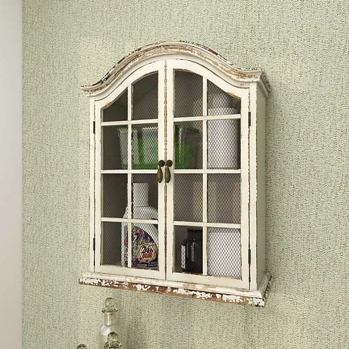 Distressed Cream Wood Wall Cabinet