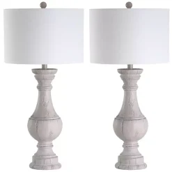 Distressed Ivory Faux Wood Table Lamps, Set of 2
