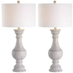 Distressed Ivory Faux Wood Table Lamps, Set of 2